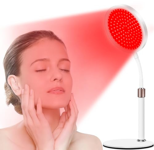 Relhafethy Red Blue Light Lamp, 415&660&850 Infrared Light with 10/20/30 Mins Timer, 5 Levels Brightness Adjustment, 100-LED Adjustable Gooseneck Red Lights for Home Use