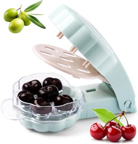 Snocciolatore per ciliegie e olive, a 6 fori, per rimuovere rapidamente i semi con design a blocco, per ciliegie, datteri e olive, portatile, da cucina, verde