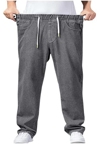 tacniseyw Jeans di base da uomo a gamba larga da lavoro casual jeans UK da uomo con coulisse in vita elastica pantaloni in denim elasticizzati gamba dritta vestibilità regolare pantaloni in denim