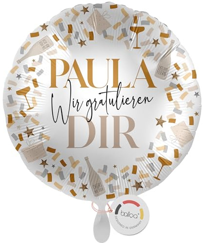 balloa Personalisierter Ballon XXL mit Namen, Geschenk zur Gratulation, Folienballon Wir gratulieren Dir Konfetti Gold, Helium geeignet Luftballon mit Wunschtext Deko Idee für Frauen Männer, 53cm