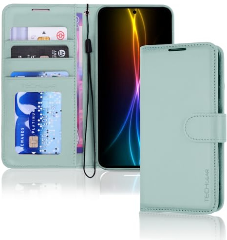 TECHGEAR Galaxy S25 FE Wallet Case, Flip Protective Phone Case Cover [RFID BLOCKING] Wallet Card Holder, Stand & Wrist Strap - Mint Green PU Leather with Magnetic Closure For Samsung Galaxy S25 FE 5G