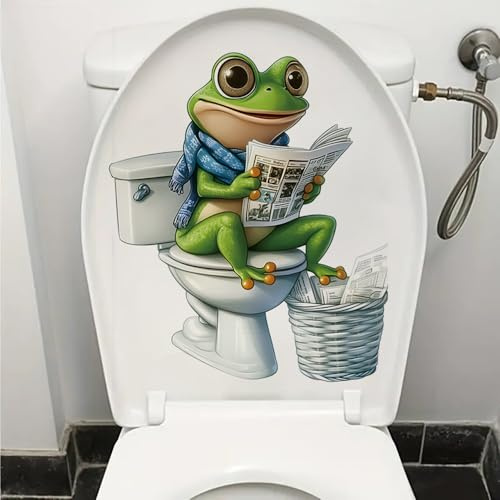 Autocollant 3D amusant grenouille verte pour abattant de toilettes, décoration murale (grenouille journale)