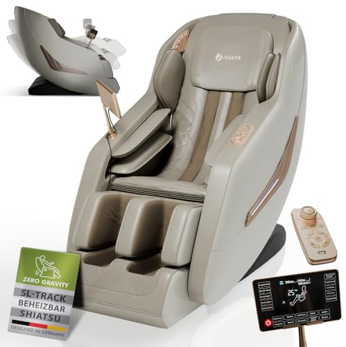 Juskys Massagesessel Paros, elektronisch mit Shiatsu, Bluetooth, Wärmefunktion, SL-Track, Zero Gravity, USB, Fernbedienung, Relaxsessel – Beige