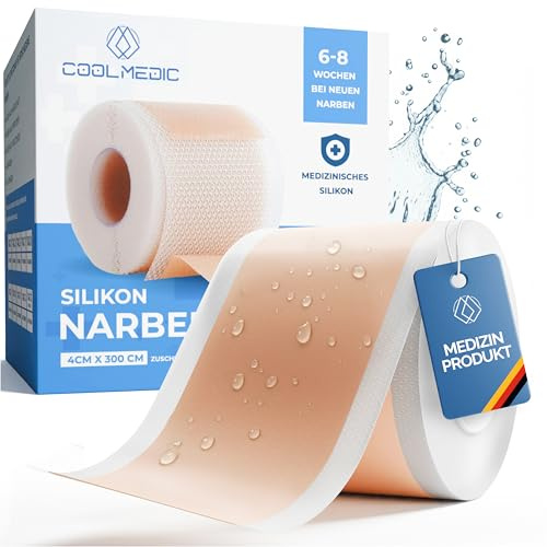 COOLMEDIC Pansements anti-cicatrices 4 × 300 cm | Pansements en silicone médical pour soigner les cicatrices et réduire visiblement les cicatrices après césarienne et chirurgie, etc. | Réutilisable