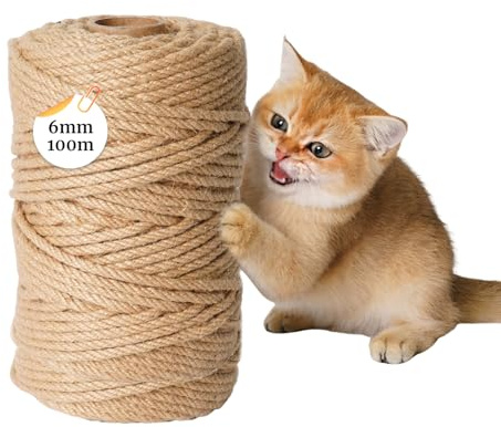 Corde Arbre à Chat, 6 mm x 100 m Sisal pour Arbre à Chat, Ficelle Jute, pour Faire Le Tissu d'arbre, Corde D'épée d'arbre pour Le Tapis de Grattage, DIY Bricolage