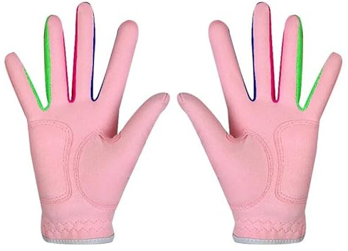 HJDGHU Golfhandschuhe Jungen Mädchen Outdoor Sport Tuch Golf Handschuhe Atmungsaktive Anti-rutsch 1 Paar 2 Farbe Weiß Rosa for Kind(Pink,17)