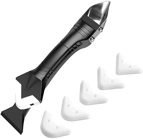 Enlever Joint Silicone Outil de calfeutrage en silicone, Lisseur Joint Silicone Outil de finition grattoir à joints Salle de Bain, 5 tampons en silicone d'échange, Grattoir à résidus adhésifs