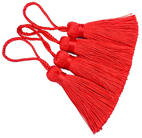 Makhry 20pcs 4,3 Pouces à la Main Soyeux Mini Glands avec 2 Pouces Cord Loop et Petit Noeud Chinois pour Boucles D'oreilles,Marque-pages,Bricolage Craft Accessoire (Rouge)