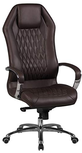 FineBuy Bürostuhl Monterey Braun Echt-Leder Schreibtischstuhl XXL Polsterung Design Chefsessel hohe Rückenlehne mit Kopfstütze Drehstuhl Drehsessel höhenverstellbar Wippfunktion Hartbodenrollen