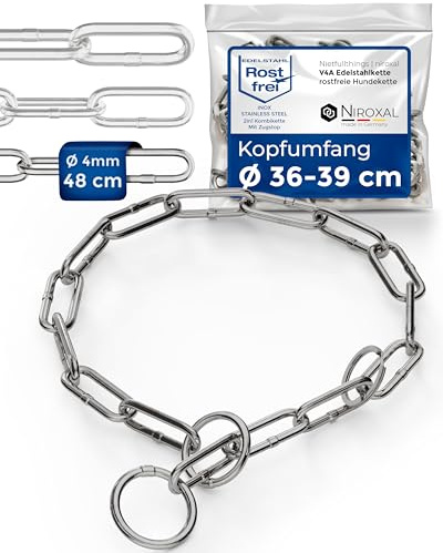 Hundekette Edelstahl Trainingskette/Kettenwürger langgliedrig mit Zugstopp – 4 mm x 48 cm