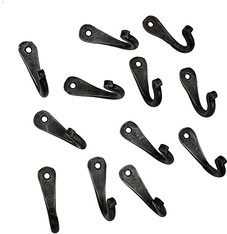 Hand Forged Metal Wall Hook Set of 12 Pcs Wrought Iron Handmade Hook for Plant & Mug Farmhouse Coat Hook Rack Heavy Duty Kitchen Utensils Hook Rack