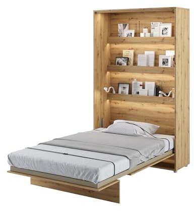 MEBLINI Schrankbett Bed Concept - Wandbett mit Lattenrost - Klappbett mit Schrank - Wandklappbett - Murphy Bed - Bettschrank - BC-02-120x200cm Vertikal - Artisan Eiche mit Matratze