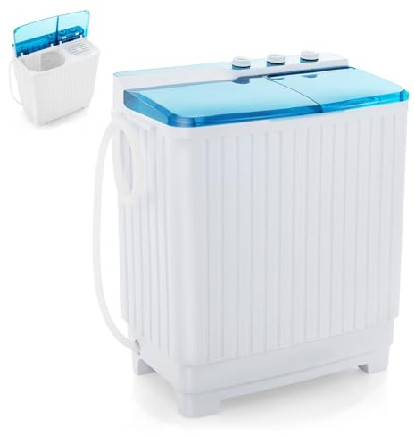 RELAX4LIFE Mini Machine à Laver à 2 Cuves Capacité 8,5 KG, Lave-Linge Semi-Automatique avec Minuteur & Essoreuse, Lave-Linge Portable Compact pour Appartement Dortoir Maison (Bleu | 10,5 KG)