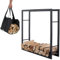 Lendo Online Scaffale per legna da ardere + borsa per il trasporto, per interni ed esterni, Portalegna, per legna da ardere – deposito legna – metallo nero (100x25x100cm)