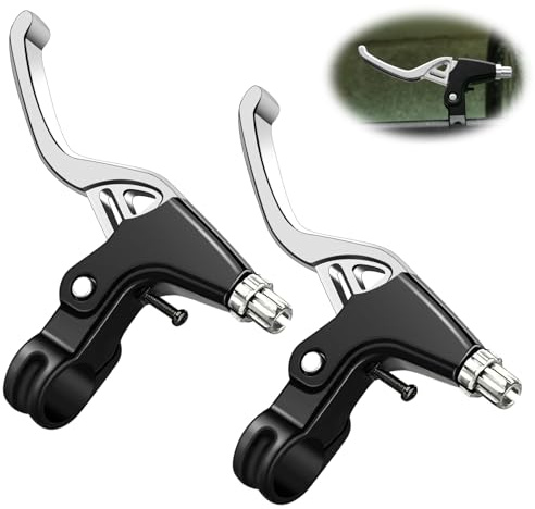 QKTYB 1 Pair Bicycle Brake Levers Universal Full Aluminium Alloy BMX Brake Levers Hand Brakes for MTB/BMX Mountain Road Bike Bicycles Brake Handle 2.2cm Diameter (Silver)