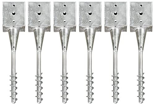 Gecheer 6X Erdspieß Bodenanker Bodenhülse Einschlagbodenhülse Einschlaghülse Erdanker Pfostenträger Silbern 12 x 12 x 56 cm (L x B x H) Verzinkter Stahl Silber