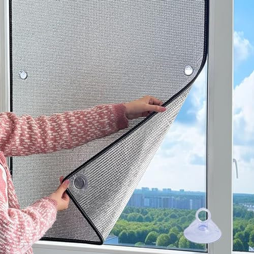 Reflektierende Fensterfolie aus Aluminiumfolie,Fenster Scheibenfolie,Isolierfolie für Glas,Anti UV Sonnenschutz Folie,6mm Verdunkelungsfolie,für Zuhause Büro,mit Saugnapf (150x260cm/59x102)