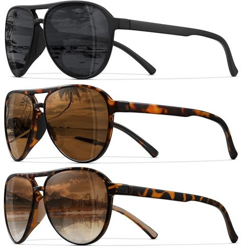 STORYCOAST Polarized Aviator Sunglasses for Men Women Classic Retro Aviators Sports Driving Running Sun Glasses 3Pack-Black+Tortoise/Brown+Leopard/Gradient Brown