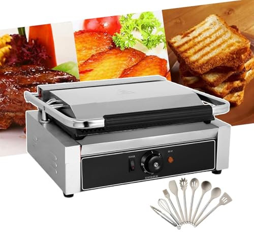 forplubossmmp Parrilla Eléctrica para Sándwiches con 9 Utensilios De Cocina, Tostadora De Relleno Profundo, Plancha Eléctrica Antiadherente De Un Solo Cabezal para Parrilla Interior Y Exterior,1800W
