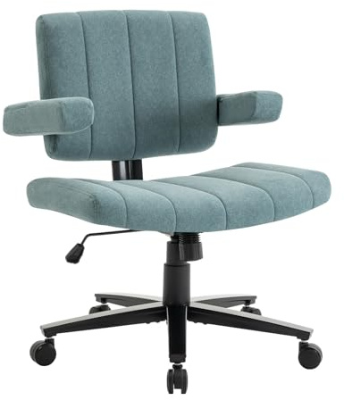 Vigosit Criss Cross Chair mit Rädern, verstellbarebreite Armlehne Criss Cross Chair, Anti-Grip-StoffKomfort Kissen Modern Style Swivel schneidersitz Stuhl für Home Vanity Desk Office (Blue)