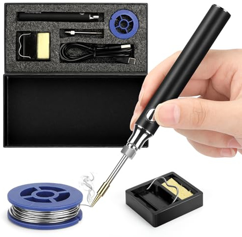 Portable Soldering Iron Kit, Cordless Battery Powered USB-C Rechargeable Soldering Tools Adjustable Temperature