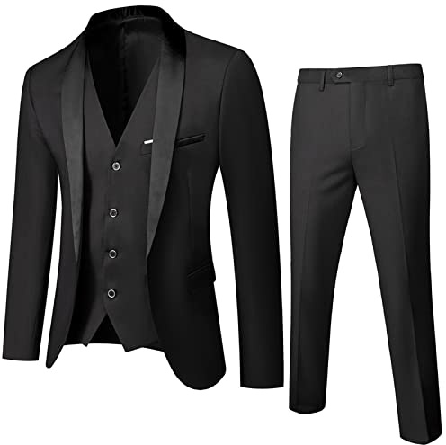 Herr 2-delad kostym set med byxor middag för herr bröllop smoking set slim fit solid färg, svart (noir 1), S