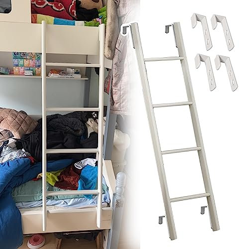 Escalera de litera de 130 cm con ganchos, escalera corta de repuesto para caravana, para loft, dormitorio, casa y caravana, diseño blanco y ahorra espacio