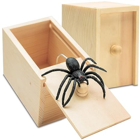 Boite Surprise Araignee, Boîte Araignée en Bois, Boîte de Blague d'araignée Spider Box Fausses Araignées Boîte Jouet Farce d'araignée pour Halloween Enfants et Adultes