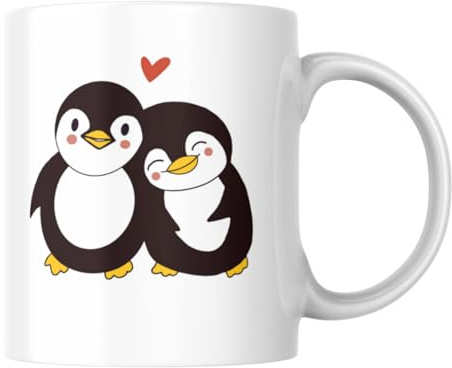 Taza Pingüinos - Taza de Cerámica Diseño Pingüinos con dedicatoria – Regalo Original para Enamorados - Regalo de Novios, Pareja, Novia, Aniversario, Fecha especial – Idea Romántica para Aniversarios