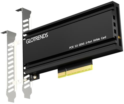 GLOTRENDS PA52L Dual Adaptador M.2 NVMe a PCIe 5.0 X8 Sin bifurcación PCIe, configuración de Raid M.2 NVMe Suave OS Herramienta(se requiere placa Base Con bifurcación PCIe)
