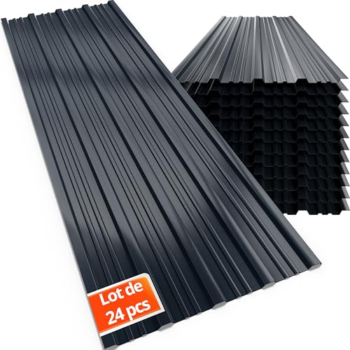 GARDEBRUK® 24x Paneles para Tejado, Chapas Onduladas 129x46cm, Panel Techo 14m², Placa Sandwich Galvanizada, Cobertizo, Garaje, Caseta, Construcción Antracita