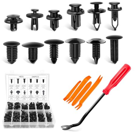 XMSCN 240 clips de retención de parachoques, remaches de plástico para coche, kit de retención de empuje, clips de protección contra salpicaduras de guardabarros que se adaptan a la mayoría de los