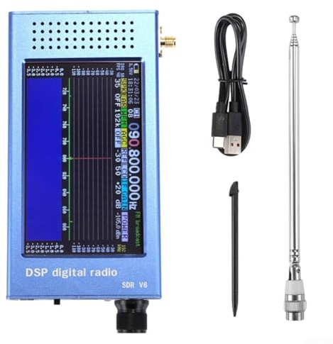 Zeroupshop Receptor de demodulación digital SDR-V6 100kHz-149MHz con pantalla táctil IPS de 4.3 pulgadas, carcasa de aleación de aluminio, para radio aficionado y monitoreo de onda corta (azul)