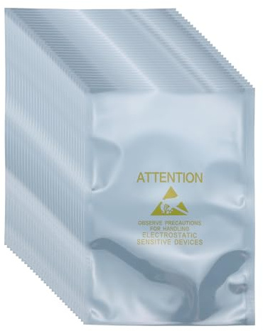 QUARKZMAN 100 pcs Borsa Anti Statica 5.1 x 7.5 Aperta In Alto Borsa Schermante ESD Con Etichette Per Hard Drive HDD SSD Dispositivi Elettronici Schede Madri, Grigio Argento