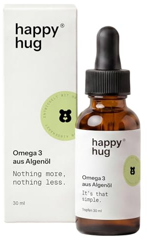 happyhug Omega 3 Tropfen Kinder | DHA & EPA aus Algenöl | Für Gehirn & Sehkraft | Vegan & laborgeprüft | 30 ml