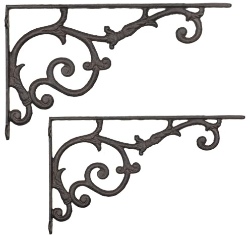 Moritz Regalträger Gusseisen 32 x 19,5 cm braun – Regalwinkel Set | Konsole im Landhausstil für Bücher, Bilder, Pflanzen und Deko, Bohrlöcher vorhanden