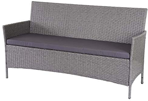 Mendler 3-Sitzer Sitzbank Halden - grau, Kissen anthrazit | Gartenbank, Poly-Rattan