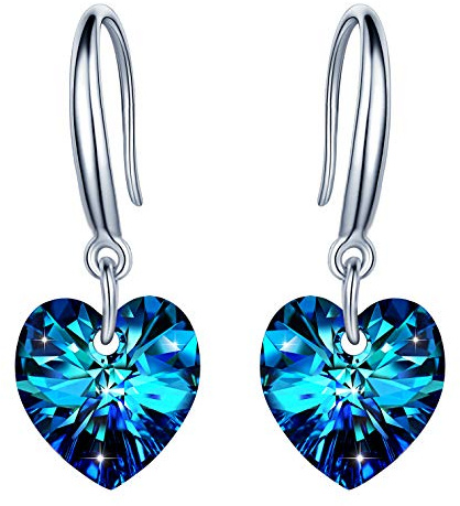 Unendlich U Damen Fashion 925 Sterling Silber Ohrhänger Herz des Ozeans Blau Kristall Herz Haken Ohrringe Earrings Creolen,Weihnachtsgeschenke