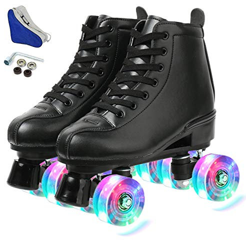 XUDREZ Rollschuhe Zweireihige Rollschuhe verstellbare High-Top-Rollschuhe für drinnen und draußen, Erwachsene Rollschuhe (schwarzes Blitzrad, 45 = UK: 10,5)