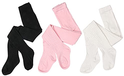 Dsaren 3 Pares Leotardos Medias Niña Pantimedias Algodon Calcetines Altos Bebe Leotardos Invierno (M (2-3 años))