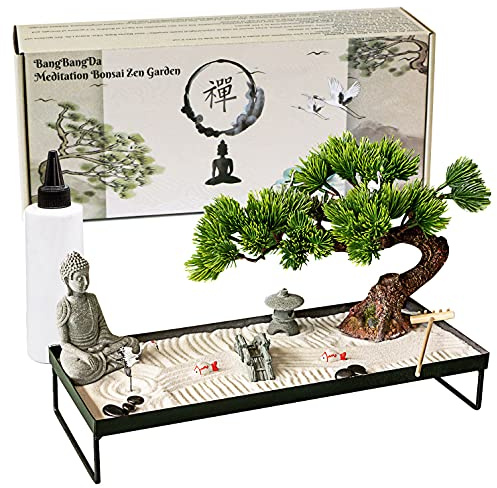 BangBangDa Japanese Meditation-Decoration - Home Office Bonsai Decor for Table Desk - Buddha Rock Sand Tabletop Decor Gifts for Women Man Friends