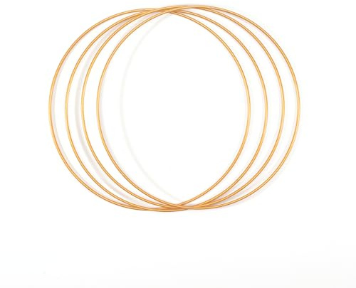 Vaessen Creative Metallringar Ø 25 cm x 3 mm i Färgen Guld - 4 Stålringar Cirkel - Dekoringar i Metall för Pyssel, Torkade Blommor, Makramé, Drömfångare, Mobiler och Väggdekoration