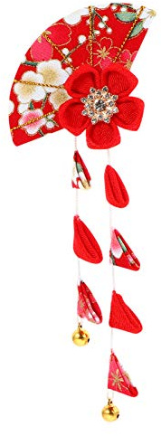 Japanese Hair Clip Women Japanese Kimono Tassel Hairpin Tsumami Flower Hair Scrunchie Band Clip for Women Girls Red