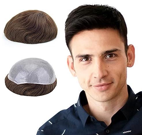 Lordhair Toupet Homme Naturel Cheveux Humains,Perruque pour Homme,0.06 mm V-looped de Taille de Base de Peau Super Mince 20X25 CM Perruque pour Hommes Remplacement des Cheveux Système-130% Densité