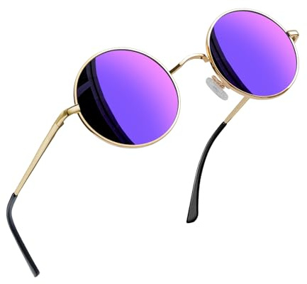 Joopin Occhiali da Sole Uomo Donna Rotondi Polarizzati Protezione UV400 Retro Vintage Metallo Piccoli Tondi Specchio Occhiali da Sole (Viola)