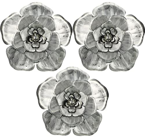 Chuangdi 3 Stück Große Wand Metall Blumen Mehrere Schichten Heim Dekoration für Indoor Outdoor Heim Garten Büro Wohnzimmer Garten Veranda Terrasse (8 Zoll, Silber)
