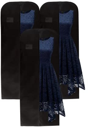 Wedcova Dress Bag | Hanging Garment Bags | Full Length Travel Protector | Wedding Clothes Storage Cover with Zipper for Women | Pack of 3 | 60 Inch | Black