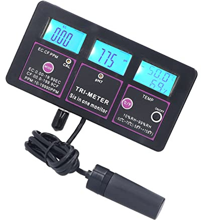 Testeur de Qualité de l'eau 6 en 1, Moniteur de Conductivité Mesures de Conductivité avec Compteur Multifonction PH Temp EC CF RH TDS pour Aquarium Hydroponique PH‑217(25 * 18 * 7)