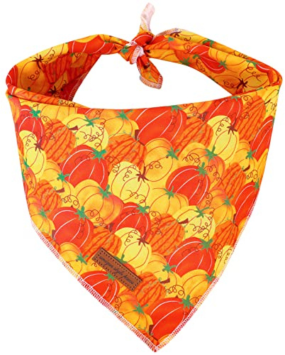 Unique style paws 1PCS Halloween Hundebandanas Waschbarer Baumwollquadrat-Latz, Verstellbarer Hundetuch für kleine mittelgroße Hunde und Katzen-Kürbis-L