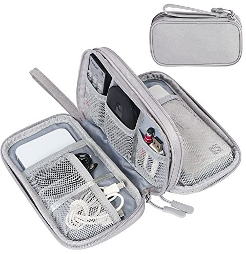 Simpolor Kabeltasche, Doppelte Schichte Cable Organizer Bag Travel für Kabel,Travel Kabel Organizer Elektronische Zubehör Case für Kabel, Powerbank, USB-Laufwerk, Ladegerät, Maus, SD Karten -Grau